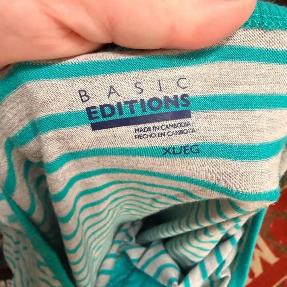 Basic Editions Teal and Gray Long Sleeve Tee
